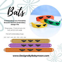 FSL Friendship Bracelet Bats - In the Hoop Freestanding Lace Bracelet in Three Sizes