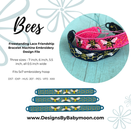 FSL Friendship Bracelet Bees- In the Hoop Freestanding Lace Bracelet in Three Sizes