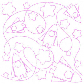 BCD Rocket Ships Quilt Block Continuous Line Quilting
