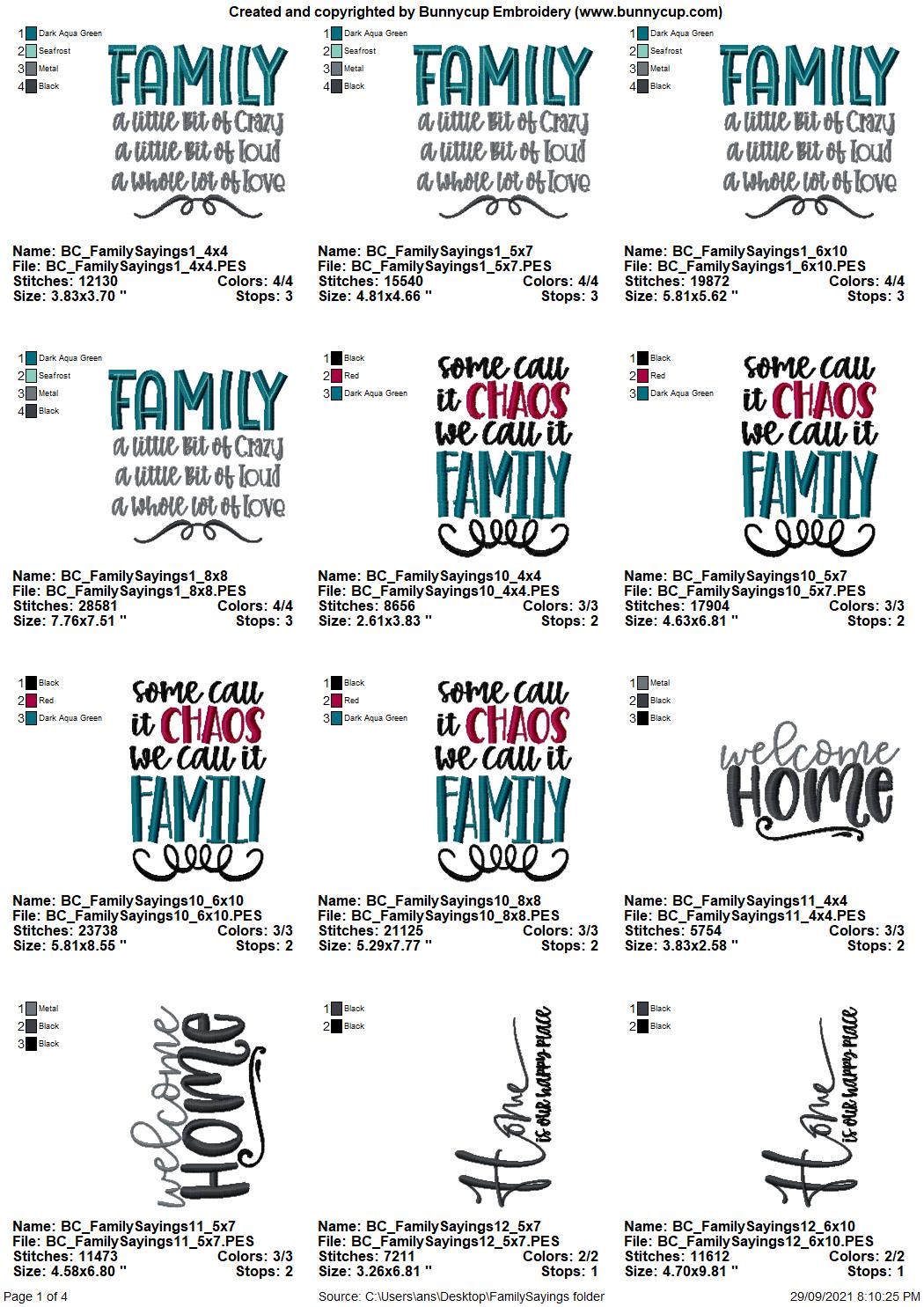 BCE Family Sayings Set