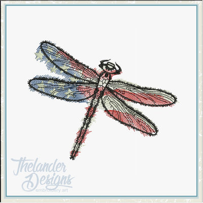 TD T1945 Sketch Patriotic Dragonfly embroidery design