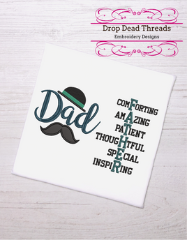 DDT Fathers Day Hat & Mustache Applique
