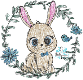 BBE Bunny with bowtie and bird Floral Spray Scribble Sketch 4