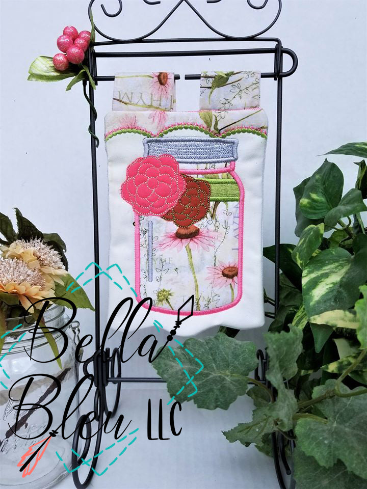 BBE - Mason Jar with Flowers raggy bean stitch applique