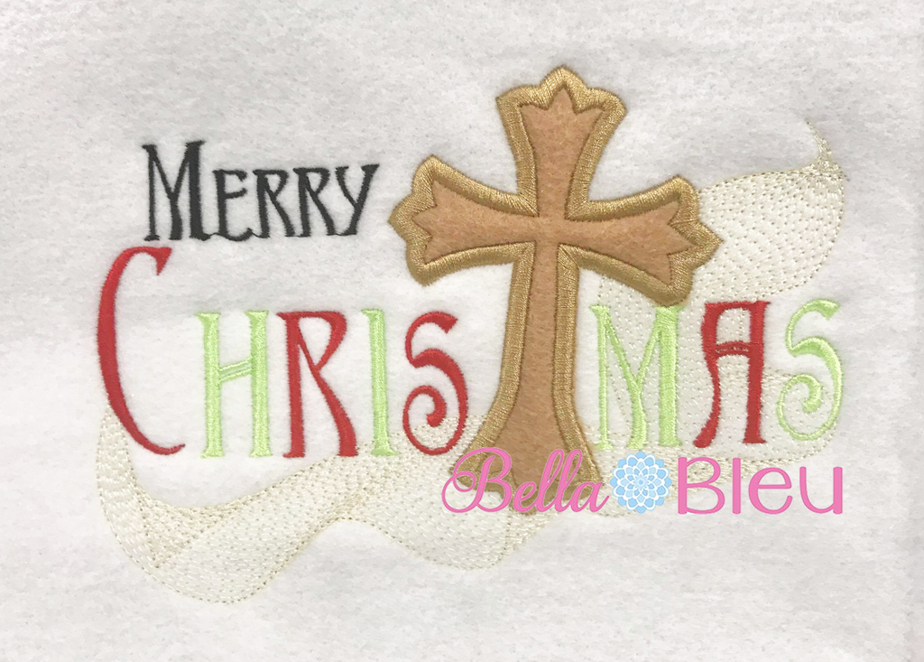 BBE - Merry Christmas Saying with an Applique Cross