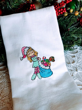BBE Christmas Elf Girl with Santa bag Scribble