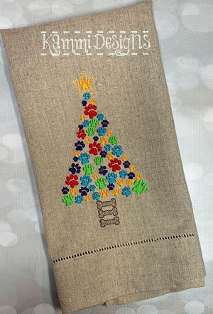 BBE -  Christmas paw Print Dog Tree Machine Embroidery Design