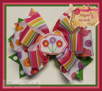 BBE Spring Flower Hair Clippie and Bow Center Set, In The Hoop