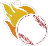 DBB Baseball/Softball with Flames Eyelet Tag Ornament