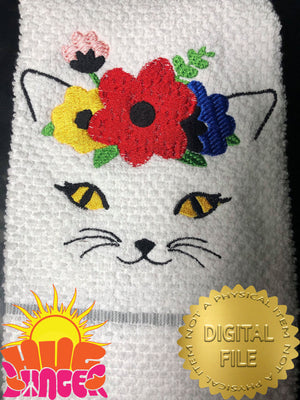 Embroidered Cat With Flowers HL5790 embroidery files