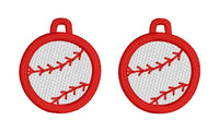 DBB Baseball FSL Earrings - Freestanding Lace Earring Design - In the Hoop Embroidery Project