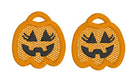 DBB Jack O Lantern Trio Pumpkin Bucket FSL Earrings - Freestanding Lace Earring Design - In the Hoop Embroidery Project