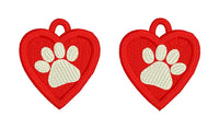 DBB Paw Print Heart FSL Earrings - In the Hoop Freestanding Lace Earrings