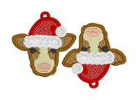 DBB Pretty Cow with Santa Hat Christmas FSL Earrings - In the Hoop Freestanding Lace Earrings