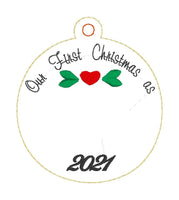 DBB Our First Christmas as 2021 Ornament for 4x4 hoops