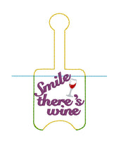 DBB Smile There's Wine Hand Sanitizer Holder Snap Tab Version In the Hoop Embroidery Project 1 oz BBW for 5x7 hoops
