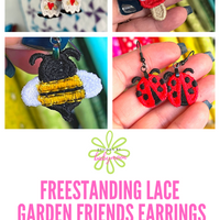 DBB FSL Garden Friends Earrings Bundle Set - Four Designs - Bee, Gnome, Mushroom and Ladybug