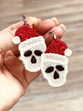 DBB Skull Santa Hat Christmas FSL Earrings - In the Hoop Freestanding Lace Earrings