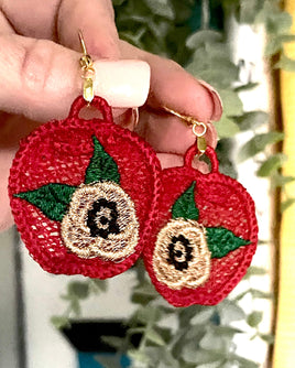 DBB Floral Apple FSL Earrings - Freestanding Lace Earring Design - In the Hoop Embroidery Project