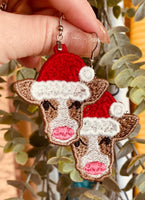 DBB Pretty Cow with Santa Hat Christmas FSL Earrings - In the Hoop Freestanding Lace Earrings