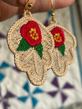 DBB Floral Oak Leaf FSL Earrings - Freestanding Lace Earring Design - In the Hoop Embroidery Project
