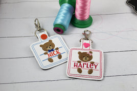 DBB Baby Bear Boy and Girl Set snap tab Diaper Bag Tag for 4x4 hoops
