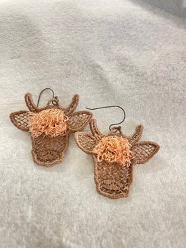 DBB Highland Cow Freestanding Lace Fringe Earrings