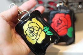 DBB Rose Sanitizer Holder Snap Tab Version In the Hoop Embroidery Project 1 oz BBW for 5x7 hoops