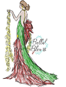 BBE Retro Poinsettia Lady Scribble Sketch