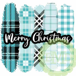 EDM Merry Christmas Turquoise Plaid Trendy Holiday Sublimation Design