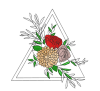 OE Floral Arrangement in triangle  Redwork Embroidery Design