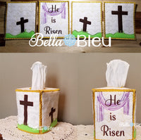 BBE ITH Easter He is Risen Cross Tissue Box Cover