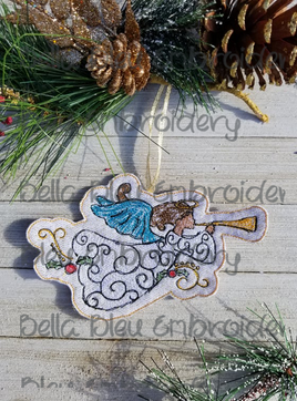 BBE Angel with Horn Scribble ITH Christmas Ornament