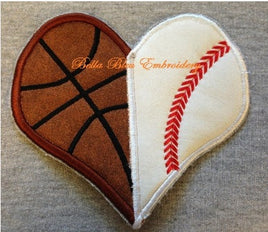 BBE - Basketball Softball Baseball split applique heart