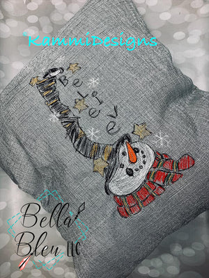 Christmas Believe Snowman Sketchy Scribble embroidery design