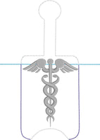 DBB Caduceus Hand Sanitizer Holder Snap Tab Version In the Hoop Embroidery Project 3 oz DT for 5x7 hoops