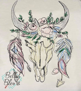 BBE Floral Cow Skull Scribble Sketch
