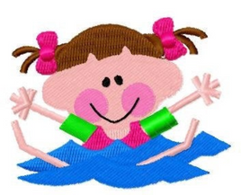 TIS My first swim lesson 2 stick kid girl embroidery design