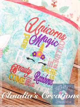 Unicorns and Magic Subway Art Embroidery Saying, Unicorn Pocket Pillow Saying, Reading Pillow