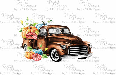 TSS Fall Vintage Rustic Truck with Pumpkin sublimation design