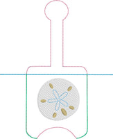DBB Sand Dollar Hand Sanitizer Holder Snap Tab In the Hoop Embroidery Project
