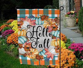 TSS Hello Fall with Pumpkins & Plaid Garden Flag sublimation design