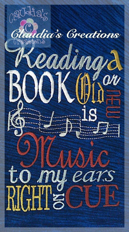 CC Reading is Music to my Ears Subway Art Embroidery Saying, Music Pocket Pillow Saying, Reading Pillow
