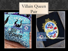 CC Villain Queen Pair Subway Art Embroidery Saying, Villain Queen Pocket Pillow Saying, Mirror Mirror Reading Pillow Verse