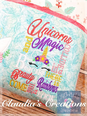 CC Unicorns and Magic Subway Art Embroidery Saying, Unicorn Pocket Pillow Saying, Reading Pillow