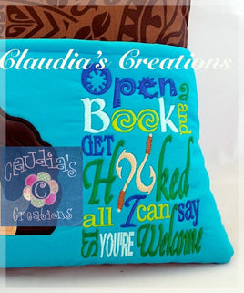 CC Open a Book and get Hooked Subway Art Embroidery Saying, Demigod Embroidery Subway Art, Reading Pillow, Pocket Pillow Saying