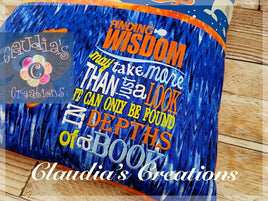 CC Finding Wisdom Subway Art Embroidery Saying, Fish Pocket Pillow Paying, Reading Pillow Finding Wisdom Verse