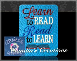 Learn to Read, Read to Learn Word Art Embroidery Saying