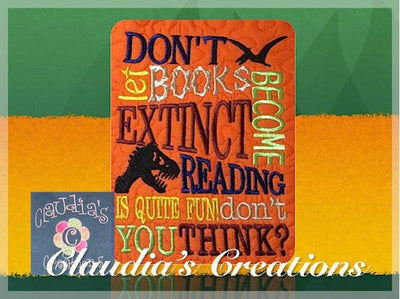 Don't Let Books Become Extinct Subway Word Art Embroidery Saying, Dinosaur Saying
