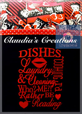 Dishes, Laundry, Cooking & Cleaning Embroidery Saying, Chores Reading Pillow Embroidery Saying
